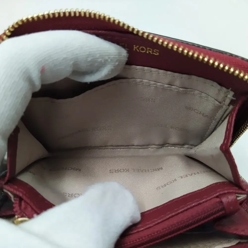 Michael Kors Red Pebbled Leather Zip Around Credit Card Small Wallet